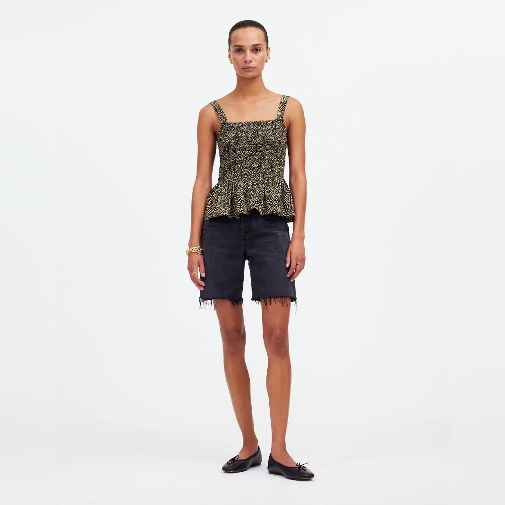 Madewell - Smocked Peplum Top Sleeveless Tank NT326 | Spiral Dot Black | Size 4